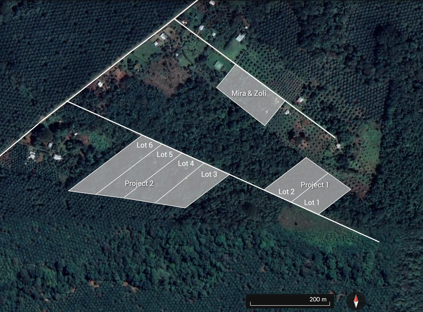 Satellite view of Fruit Village lots